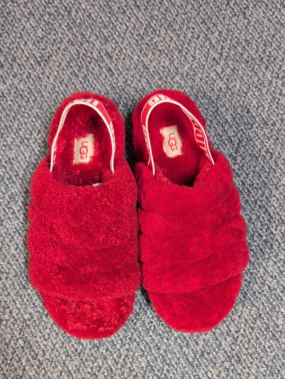 UGG Red Plush Fuzz Slide Slides Size 7